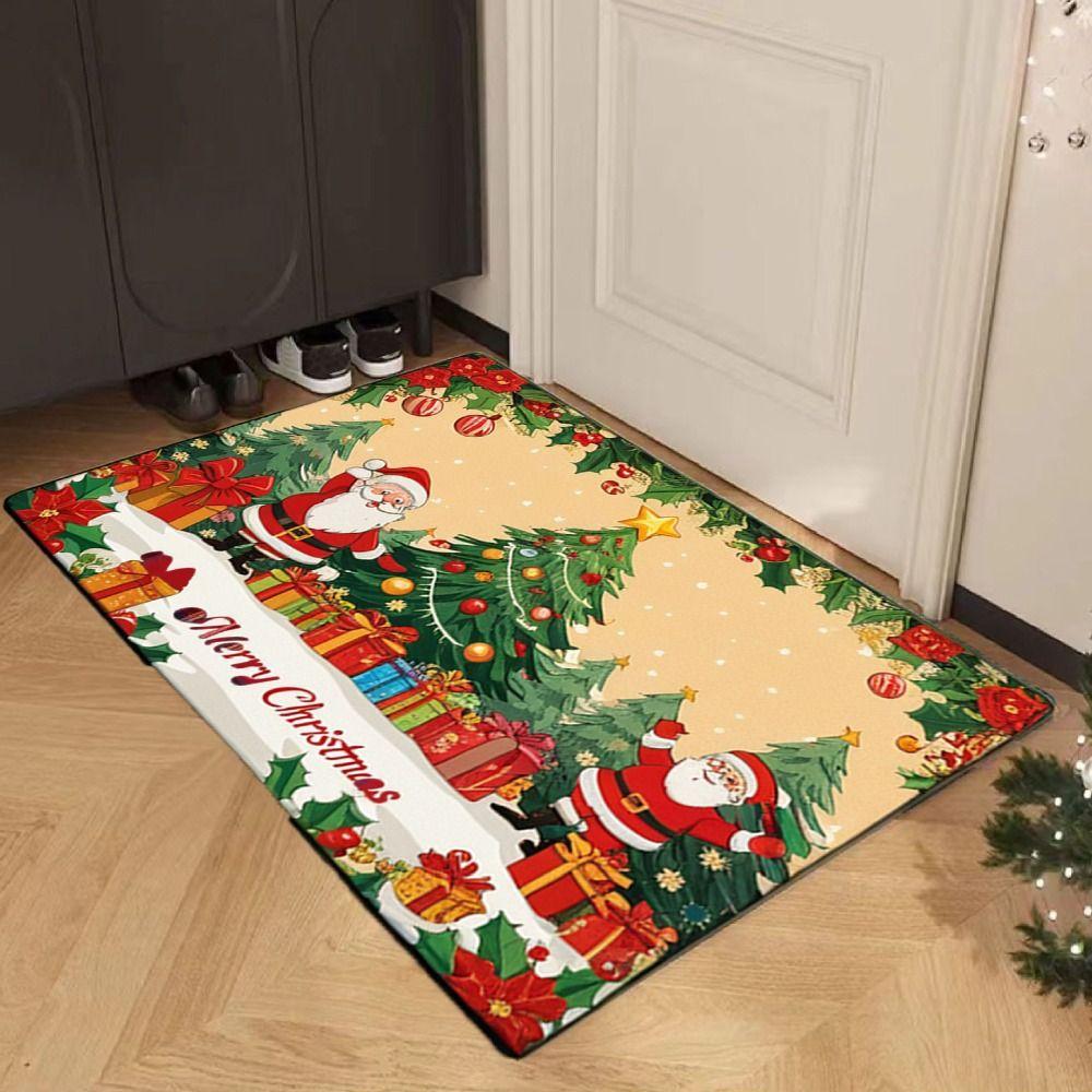 New Polyester Christmas Mat Non-Slip Santa Claus Outdoor Carpet Printed Xmas Doormat Living Room