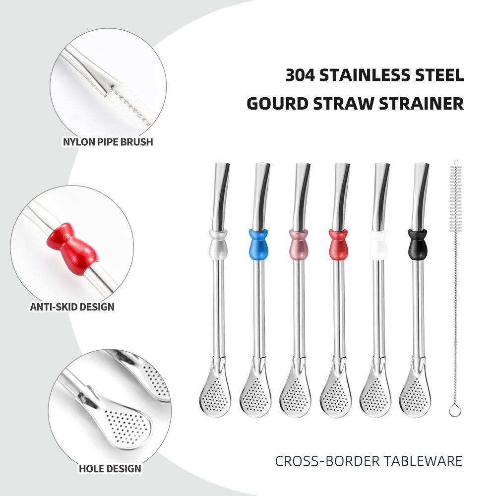 Hot Sale Reusable Straw Spoon Stainless Steel 304 Tea Filter Yerba Mate Bombilla Coffee Spoons Milk Drinking Kitchen Tools
