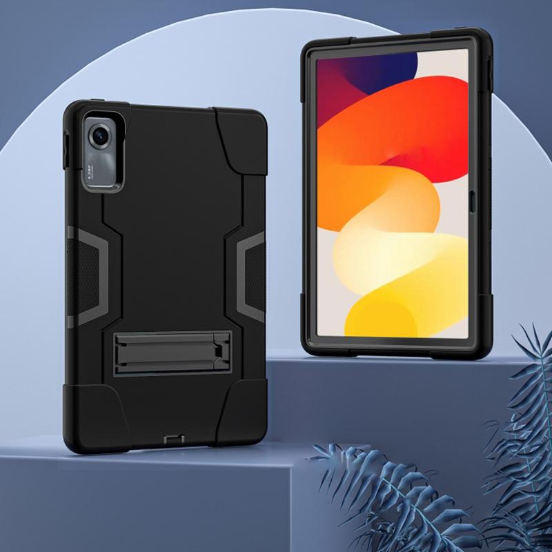 

For Xiaomi Redmi Pad SE Case Shockproof Silicone+PC Tablet Cover with Kickstand Black