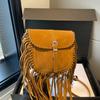 Xiaohongshu same style imitation suede American Spice Girl fringed bag female ethnic style retro khaki versatile oblique span bag tide