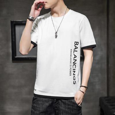 Camiseta de manga curta para homens, camiseta de verão masculina de algodão puro com meia manga para versão coreana casual, blusa de gola redonda com letras, marca da moda
