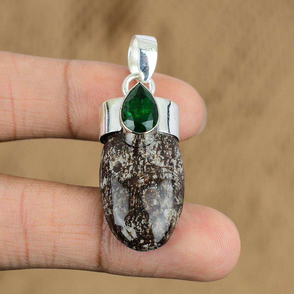 Anniversary Gift For Her Natural Birds Eye Jasper Gemstone Pendant 925 Silver