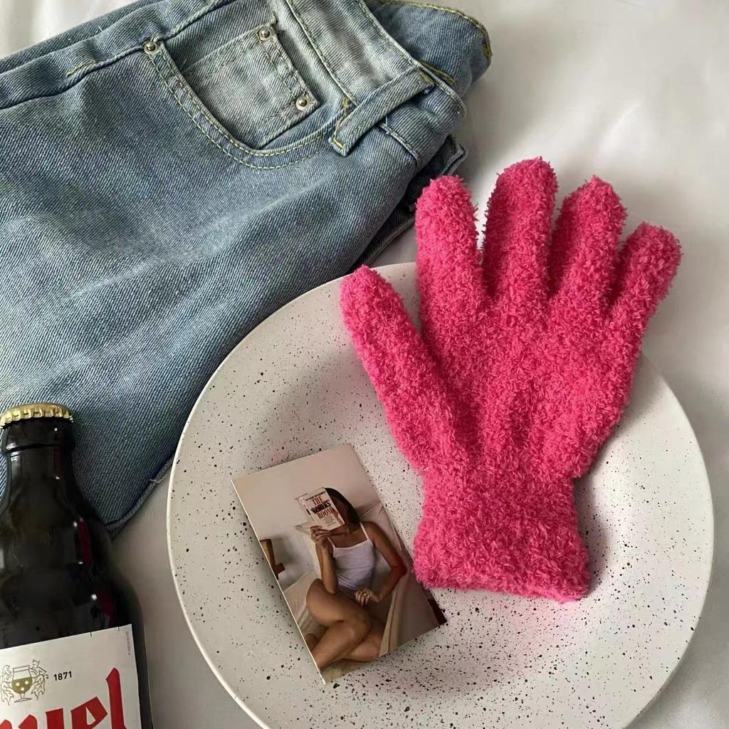 Coral Fleece Gloves Ins Japan And Korea Cute Simple Candy Color Five Fingers Fashion Warm Student