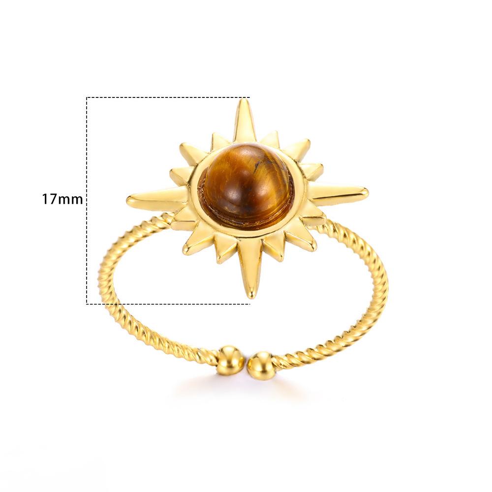 Retro Temperament Stainless Steel Gold Color Sun Flowers Adjustable Opening Rings for Women Finger Charm Jewelry Accessory Gift