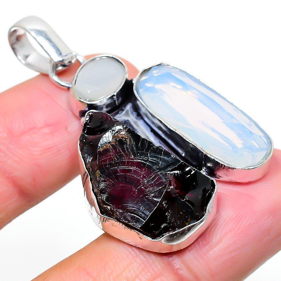 

Подвеска из стерлингового серебра 925 пробы с натуральным розовым турмалином, грубым опалом, 1,77 дюйма, v5Y52