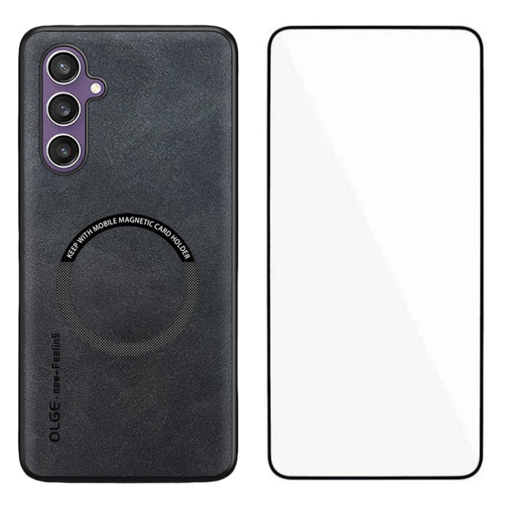 WANLONFENG YBP Series For Samsung Galaxy S23 FE Magnetic Case with Tempered Glass Film PU+TPU Phone Cover Large Cutout