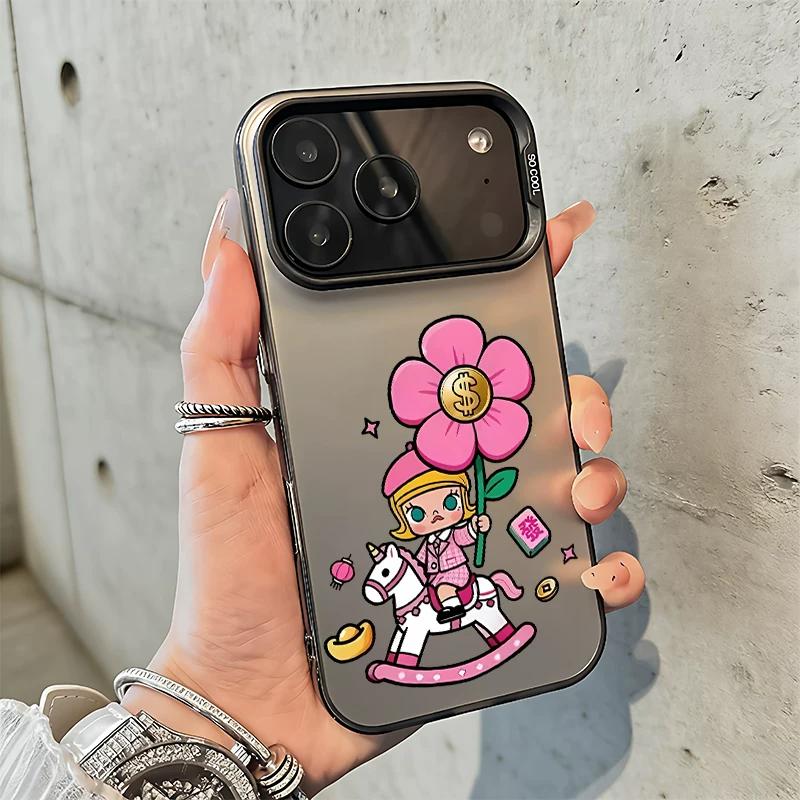 Cute Cartoon Girl Unicorn Phone Case, Frosted Matte Shockproof Protective Cover, Lucky Wealth Print Phone Shell for iPhone