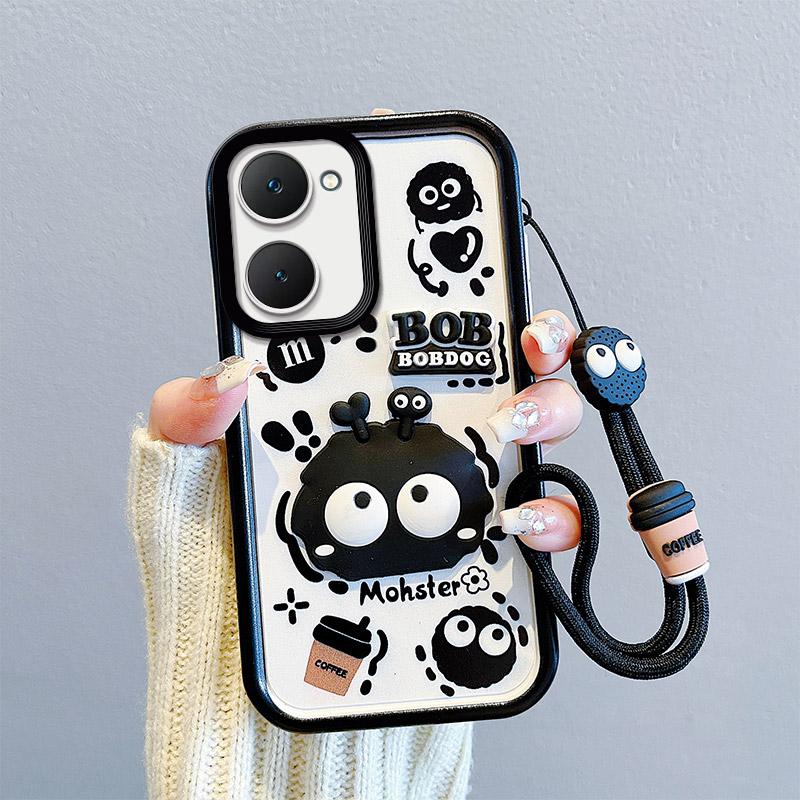KEYSION Shockproof Case for VIVO Y03 Y03t Y18 Y18e Y18s with Lanyard Soft Silicone Cute 3D Cartoon Doll Phone Cover for VIVO Y28s 5G