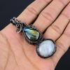 Labradorite & Moonstone Pendant, Handmade Gemstone 999 Copper Wire Wrapped Pendant Antique Jewelry, For Gift Silver Jewelry