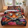 3Pcs Tiger Amidst Floral Splendor Bedding Set Soft Fabric Duvet Cover Pillowcases Home Christmas Xmas Halloween Gift 1 Duvet Cover 2 Pillowcase