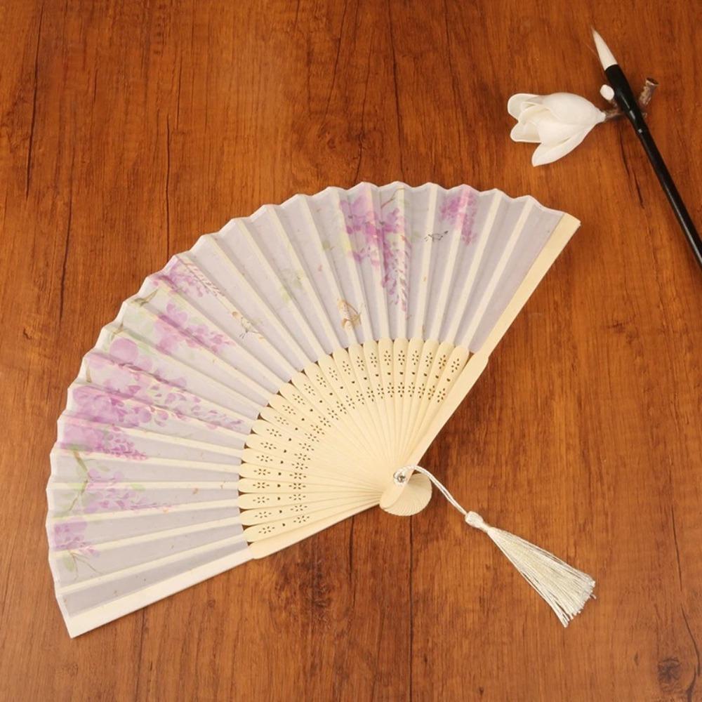 Silk Material Vintage Silk Folding Fan Bamboo Frame Dance Fan Elegant Hand Fan Dance Performance