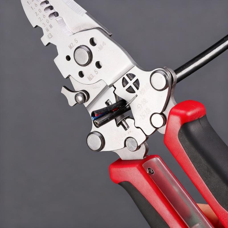 Space Saving Foldable Electrician Pliers Tool With Illumination For Wire Stripping Cutting And Crimping In Low Light