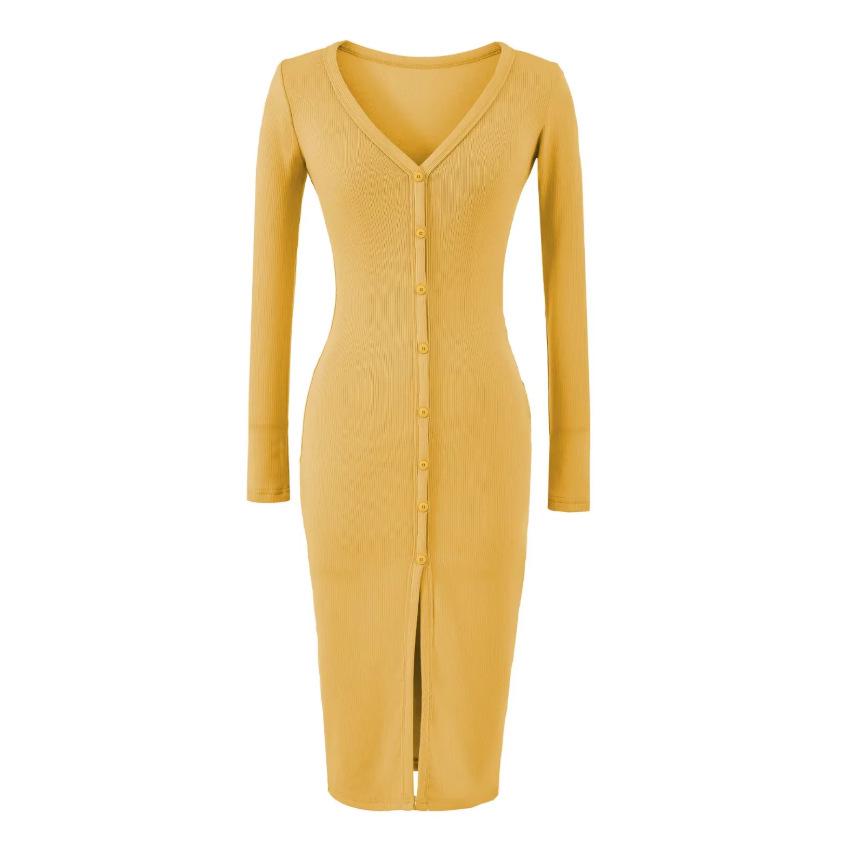 

Women s Deep V-Neck Long-Sleeve Slit Dress: Spring/Autumn 2026 Pure Desire Style, Elegant Hip-Hugging Maxi. Large жёлтый