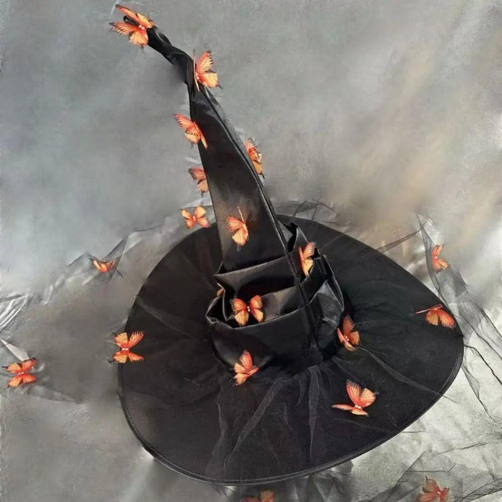 Mesh Yarn Cover Butterfly Witch Hat Butterflies Design Wizard Cap Masquerade Cap Women's Costume
