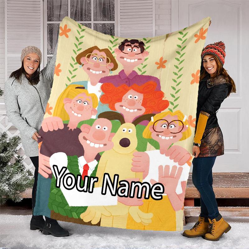 Custom Name Wallace & Gromit Theme Printed Blanket - Perfect for Couch, Bed, Travel & Outdoor Use | Machine Washable, Cozy & Durable.