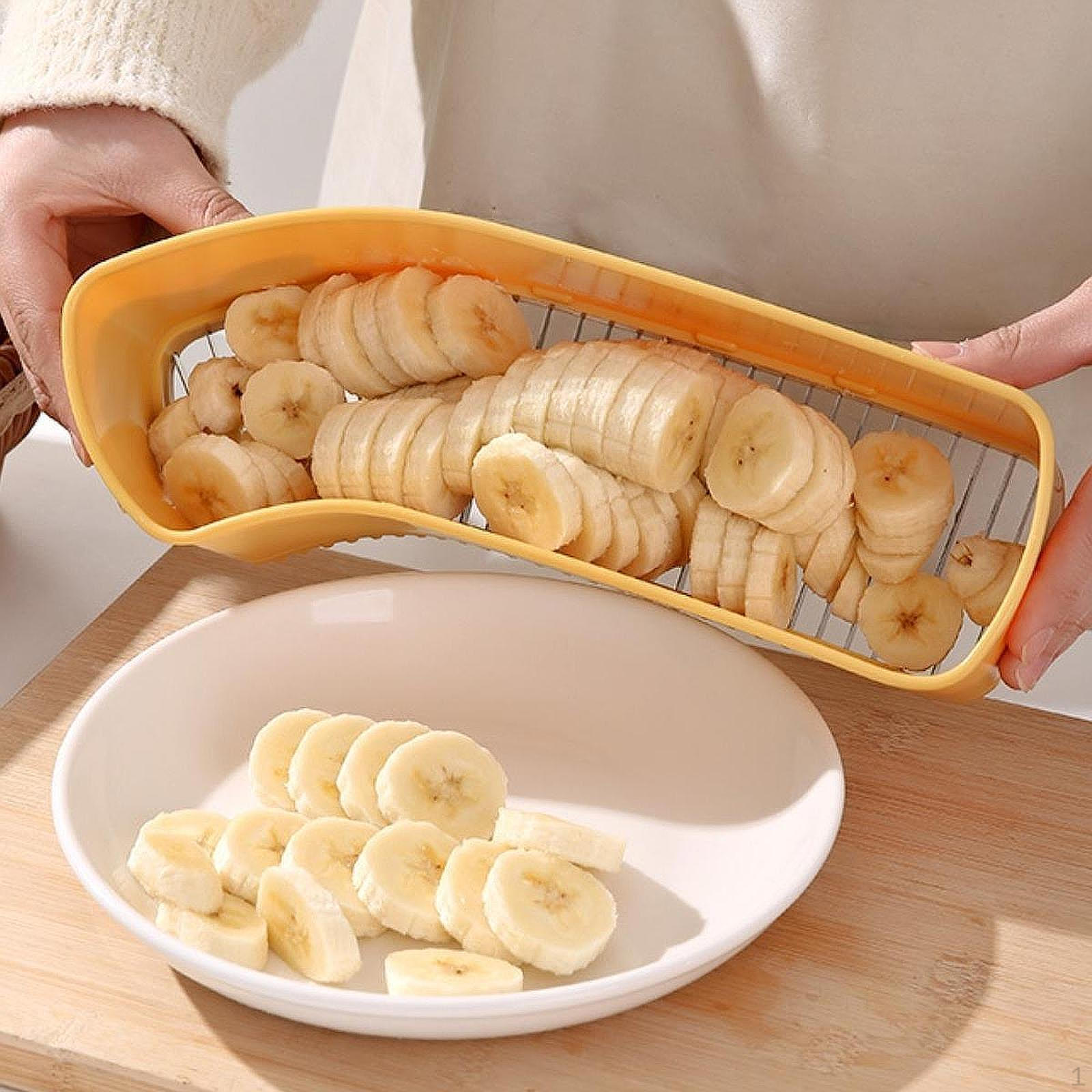 

Банановый слайсер, огурец, резак для фруктов, кухонный инструмент 10,4x3x2,8 дюйма для быстрого приготовления еды, съемная база жёлтый