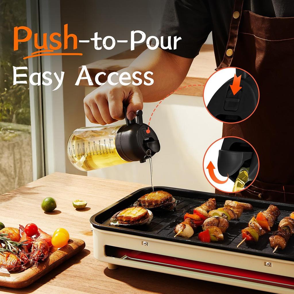 16oz/470ml Glass Olive Oil Sprayer for Cooking - 2 In 1 Olive Oil Dispenser for Kitchen Gadgets, Air Fryer, Salad, and BBQ