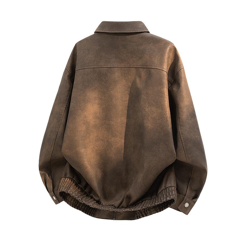 New PU leather jacket for men, American vintage workwear style, tough relaxed style, old money street style, minimalist