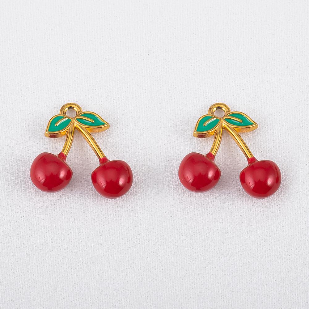 2pcs Stainless Steel Enamel Cute Strawberry Banana Corn Grape Cherry Charms Gold Plated DIY Bracelet Earrings Jewelry Findings