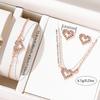 Gold Copper Two Color Women Fashion Peach Heart Studded Diamond Heart Necklace Earrings Bracelet Hollow Heart Shaped Zircon Set