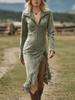 2025 Western Cowboy Style Suede Tassel Slim Fit Long Sleeve Dress