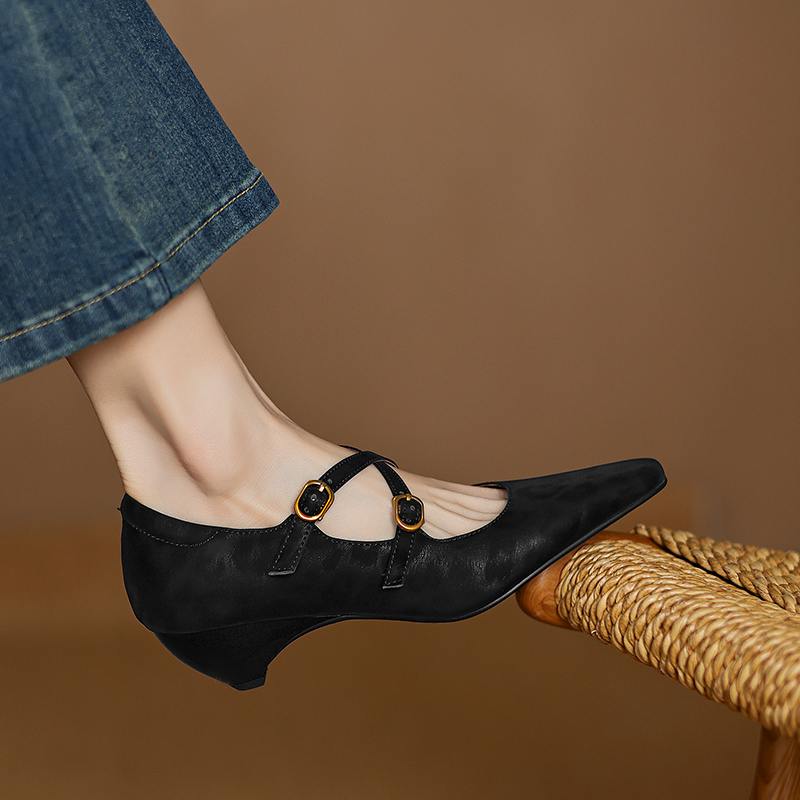 Krazing Pot Cow Skin Spring Summer Size 43 Size 42 Size 41 Thick Med Heels Women Square Toe Leisure Leopard Pumps