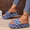 Women Denim Slides Summer Beach Sandals Women Retro Slip On Wedges Platform Casual Open Toe Flat Sandals Jeans Canvas Slides