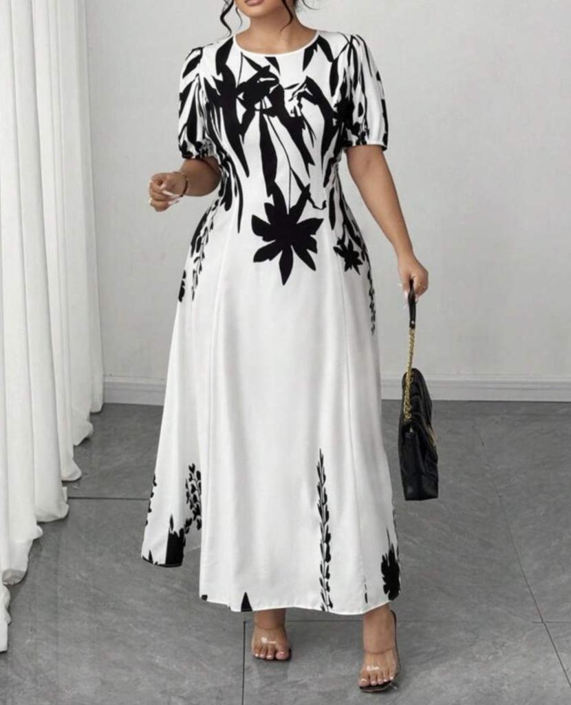 Modisches Damenkleid mit Print und Puffärmeln