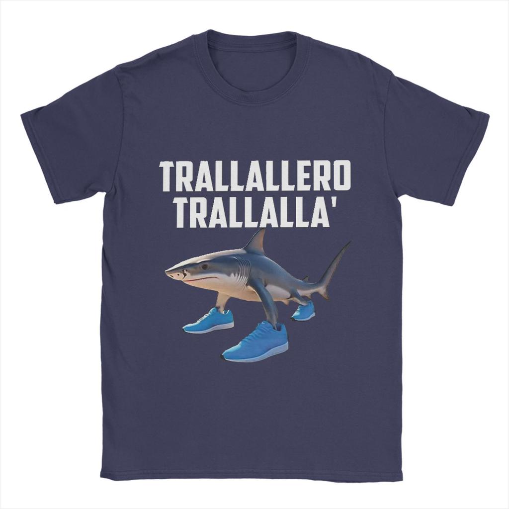 Trallallero Trallala Funny Shark Meme T-Shirt Summer Pure Cotton T Shirts For Mens Trending Casual Tee Shirt  Sleeve  Basic Tops