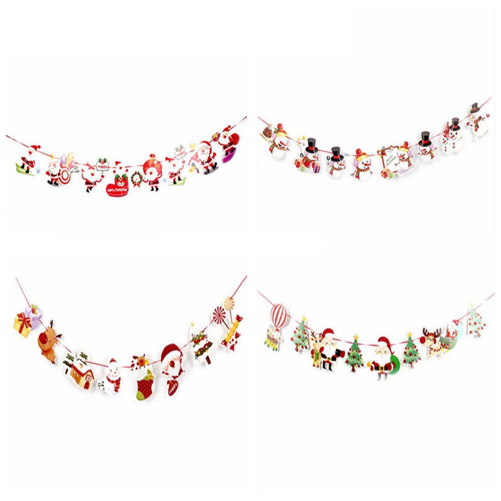 

Hot Ornament Xmas Hanging Flag Christmas Tree Santa Claus Bunting Banner 1