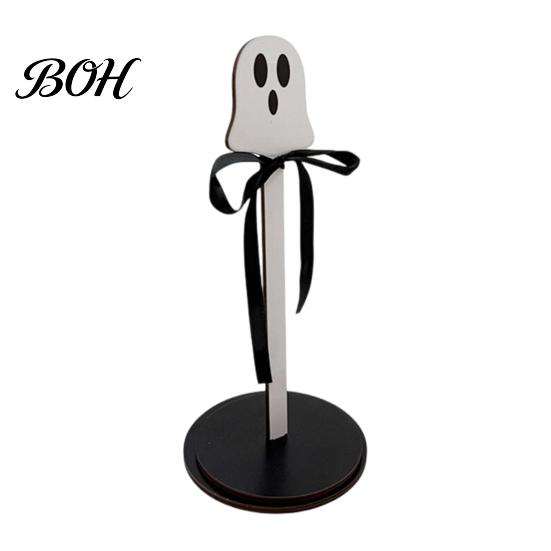 Country Style Home Accents Halloween Paper Towel Roll Holder, Ghost/Pumpkin/Witch's Hat/Bat Decor, Durable Festive Gift Wood Standing Reel for Kitchen
