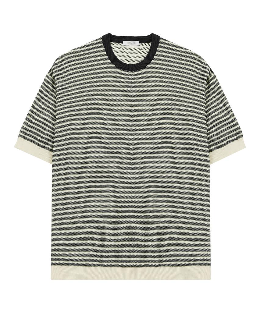 DRAW FIT Stripe Texture Line Half Knit [D.Grey]