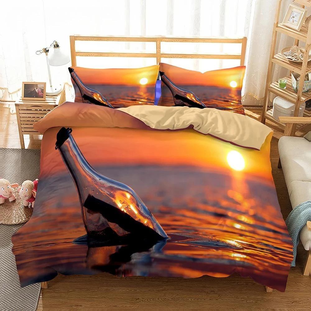 3D Bed Set Beautiful Beach Bedding Bed Sets Modern Quilt Cover+pillowcases Winter California King Bedding Sets Jogo De Cama Bed