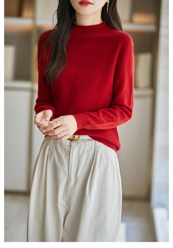 Women's Slimming Wool Sweater - Half High Neck, Long Sleeve, Loose Velvet Pullover, Versatile Knitwear for Autumn/Winter.