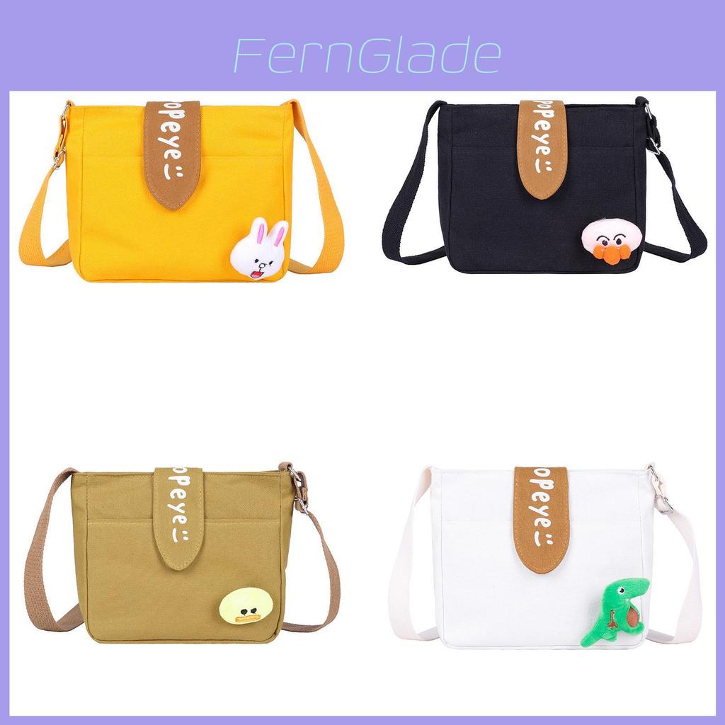 Rabbit Duck Dinosaur Plush Decorations Canvas Shoulder Bag For Women With Zipper Closure For Daily Use And Street Style