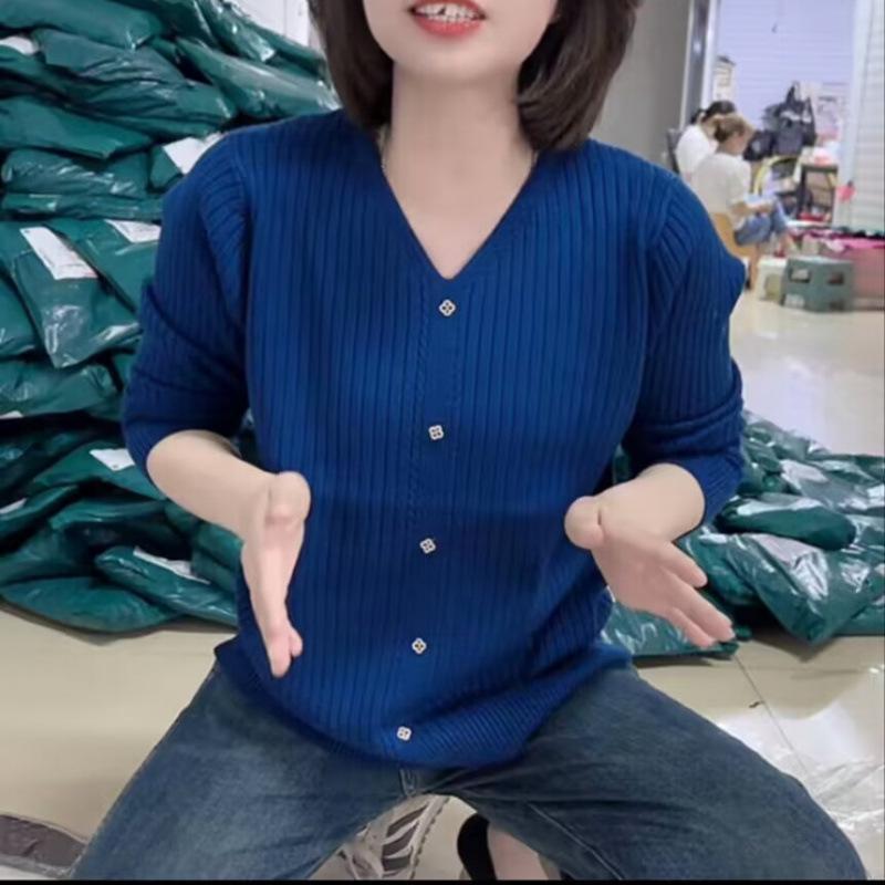 

Весенне-осенняя мода Вязаный свитер в вертикальную полоску Свободного кроя Универсальный Однотонный Молодежный Вязаный топ для молодых мам 3XL синий