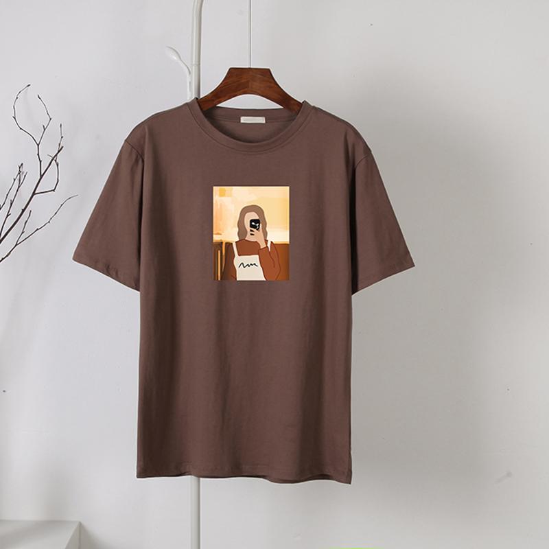 

Hirsionsan корейские футболки с графическим рисунком женские летние повседневные свободные футболки с короткими рукавами и круглым вырезом женские винтажные топы из 100% хлопка с принтом XXL коричневый