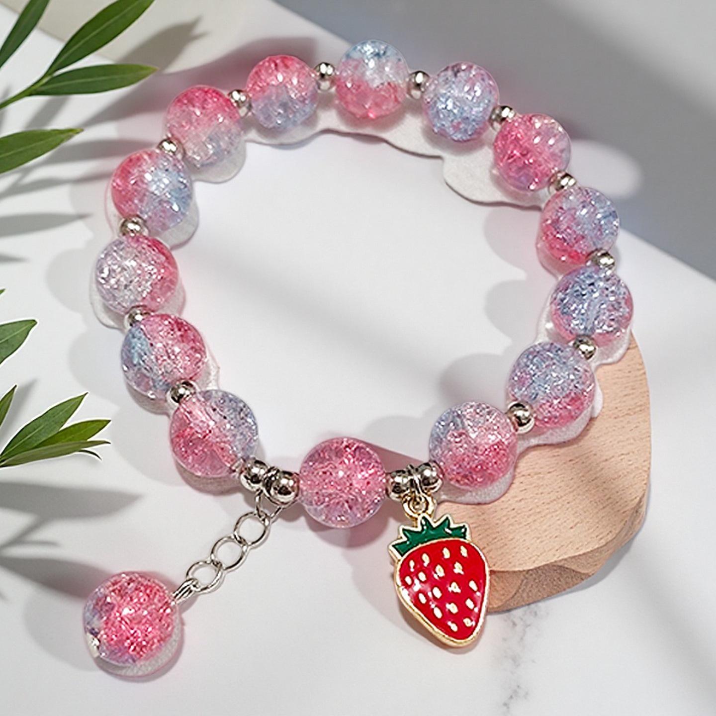 

Colorful Fairy Strawberry Glaze Beaded Bracelet: Niche Design Popcorn Charm Hand Jewelry Gift