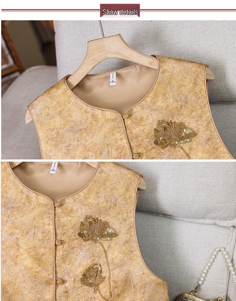 2026 New Chinese Style Embroidered Beaded Sleeveless Kimono Top for Women