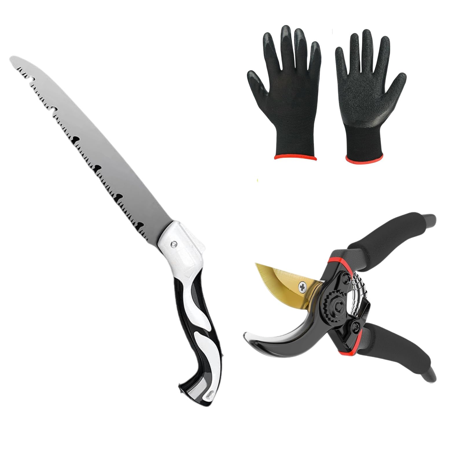 Kanglejia Gardening Set with Pruning Folding Breathable and Waterproof Garden Pruning Steel Folding Pruning Saw with Safety Lock and Elastomer Resin