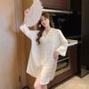 Summer plaid simple ice silk nightdress lapel cardigan shirt skirt long sleeve spring and autumn thin fashion pajamas women