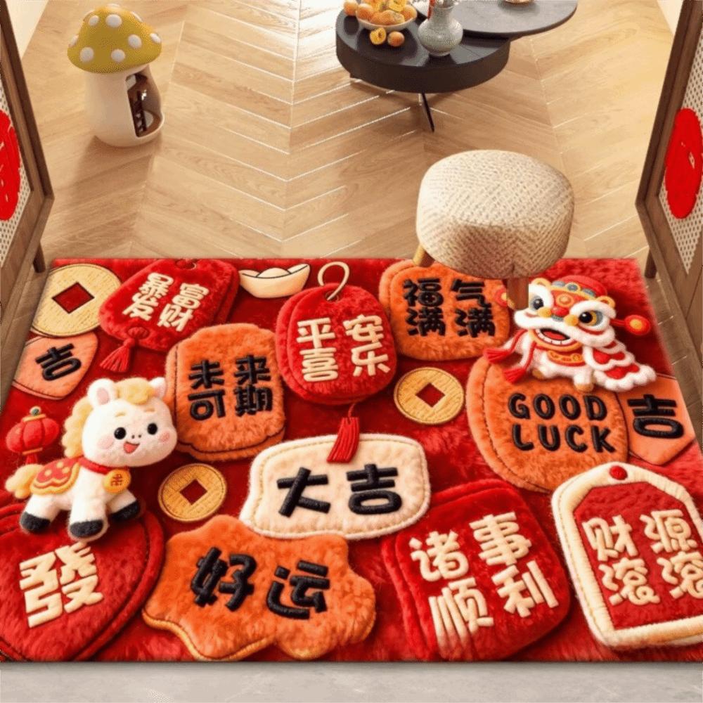 

40*60cm Year of The Horse Floor Mat Non-Slip Quick-Dry Material Pony New Year Door Mat Cartoon Design Entryway Doormat Entryway