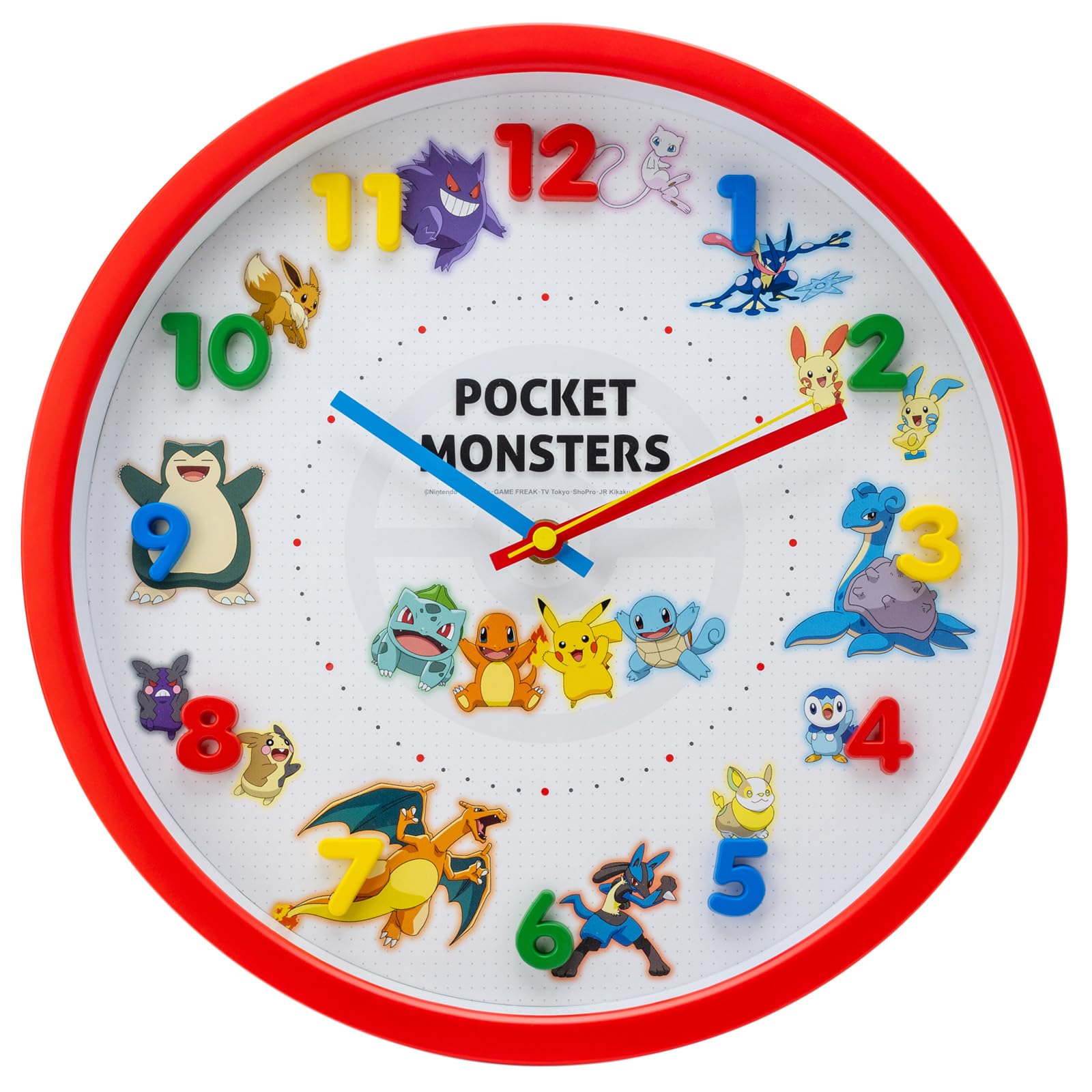 Factory Wall 30cm Continuous Second T S Clock, Red, Pokémon Design, Diameter, Analog, Silent, Hand, 2926-236