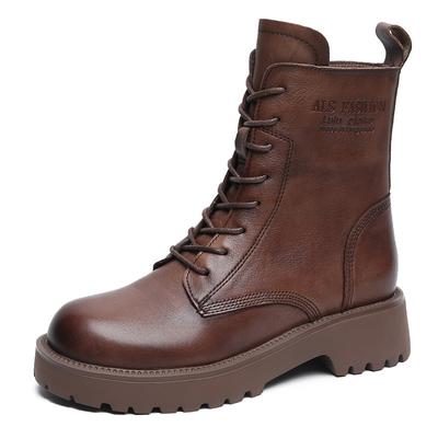 Fashion High Quality 2024 Fashion Women Boots Autumn Winter Shoes Soft Bottom Genuine Leather Flat Mid Calf Boots Women Casual Warm Boot