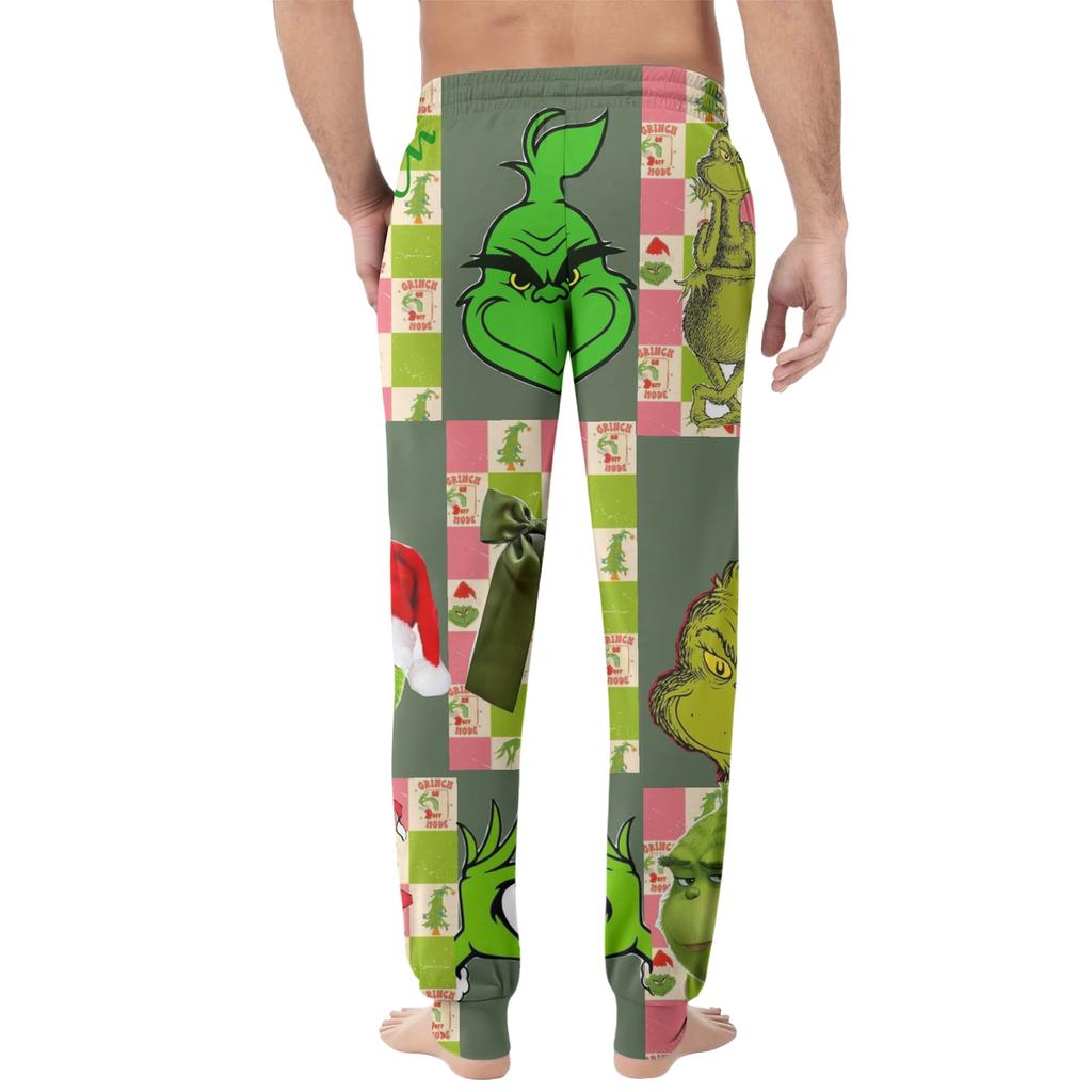 Men's Drawstring Pocket Casual Pants, Checkered Striped Printed Pocket Casual Pants, Home Sleeping Pants