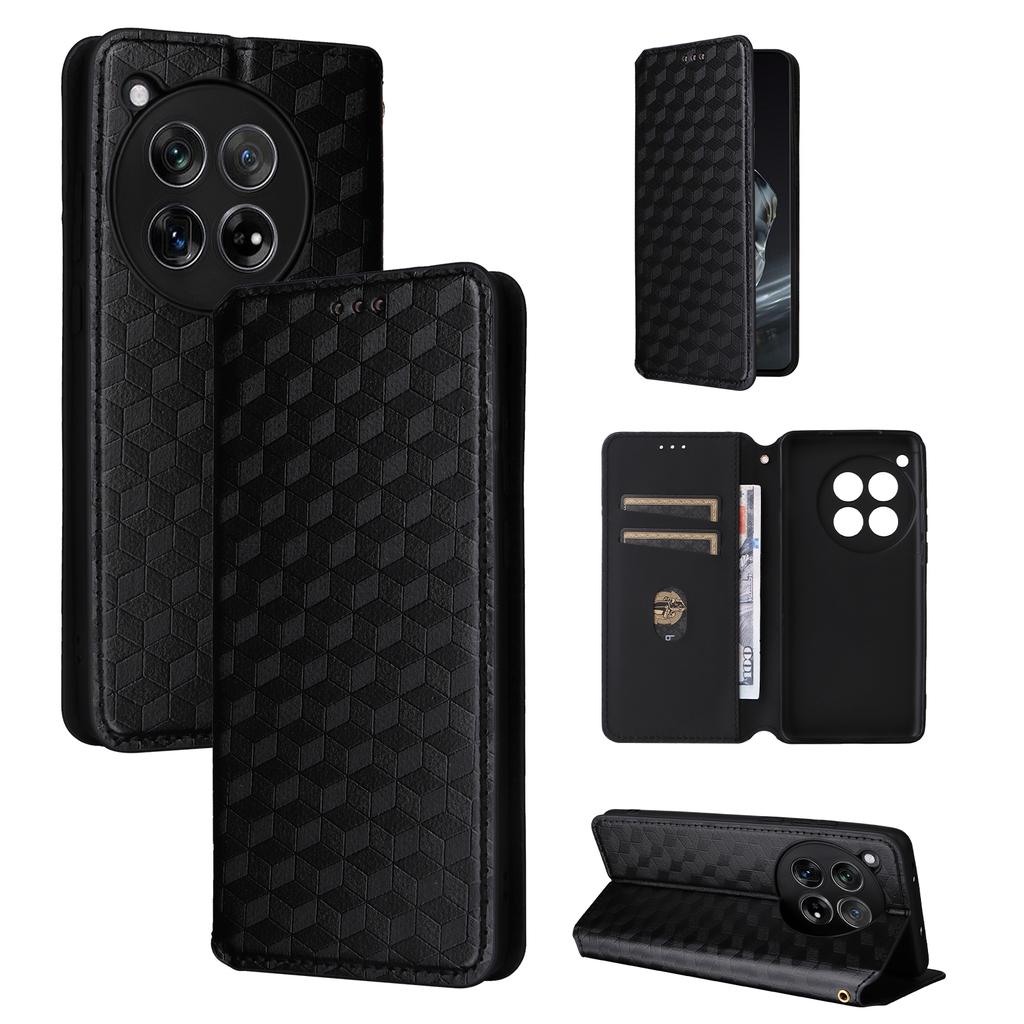 For OnePlus Ace 3 5G/12R 5G Phone Cover Magnetic Rhombus Pattern Leather Case