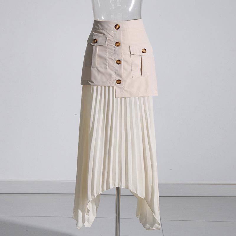 2025 Autumn Elegant Patchwork Tassel Pleated Midi Skirt