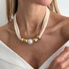Vintage Leopard Print Silk Scarf Flannel Knotted Necklace Female, Creative Imitation Pearl Ccb Beaded Neck Chain Necklace