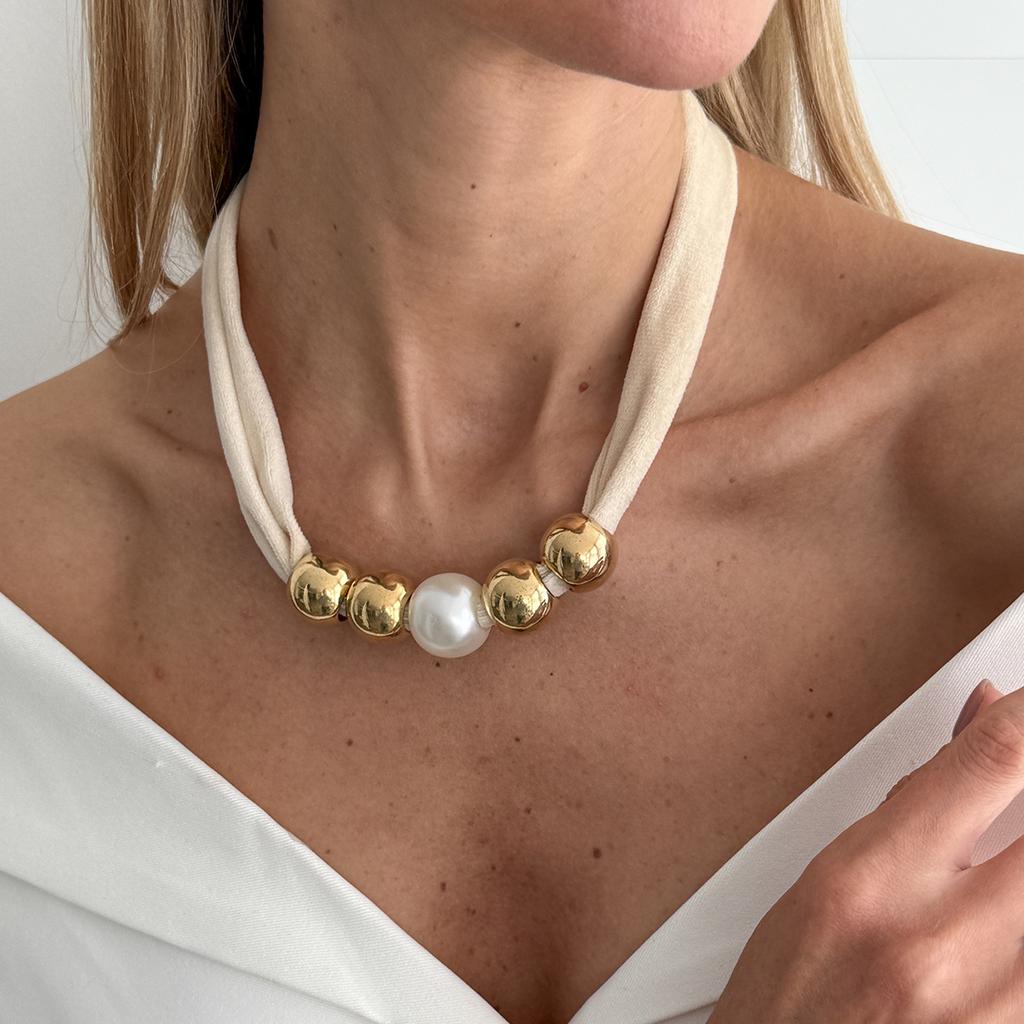 Vintage Leopard Print Silk Scarf Flannel Knotted Necklace Female, Creative Imitation Pearl Ccb Beaded Neck Chain Necklace