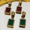 Vintage Antique Jewelry With A High-end Feel Featuring Retro Court Style Tiger Head Square Earrings. Studded Earrings